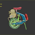 Cosmic Exploration Blue Monowheel Vehicle Featuring Red Seat And Engine Structure