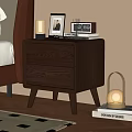 Modern Wooden Nightstand With Two Drawers Lamp Photo Frame And Books In Cozy Bedroom