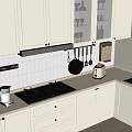 Modern Kitchen Interior Design With Light Gray Cabinets Countertop And Small Appliances 3d model