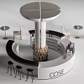 Modern Circular Bar Design With Black High Stools Wooden Barrels And Round Tables