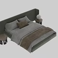 Modern Double Bed With Upholstered Headboard And Round Side Tables 3d model