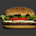 Delicious Hamburger With Sesame Seed Bun Fresh Lettuce Onion Slices And Juicy Beef Patty