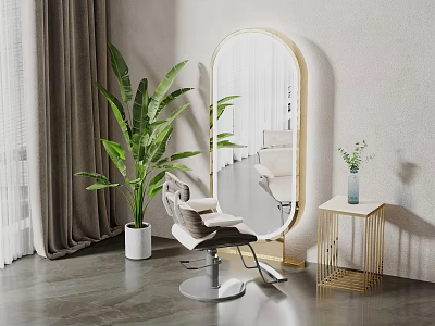Modern Massage Chair In Bright Interior With Large Mirror Green Plant And Side Table 3d model