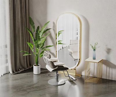 Modern Massage Chair In Bright Interior With Large Mirror Green Plant And Side Table 3d model