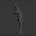 3D Construction Worker Model in Safety Helmet Standing with Crossed Arms on Gray Background