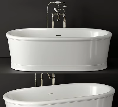 Sleek White Modern Bathtub with Oval Shape and Chrome Faucet Fixtures 3d model