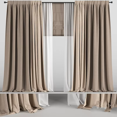 Beige Layered Curtains With Sheer Inner Panel For Modern Home Decor 3d model