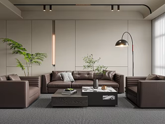 Modern Reception Room Office Sofa Coffee Table Combination Leather Sofa Single Person Sofa Business Sofa Negotiation Area 3d model