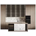 Modern Wooden Kitchen Cabinets With Glass Doors Marble Countertop And Built In Oven
