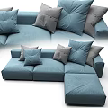 Blue Sectional Sofa With Soft Fabric And Multiple Decorative Pillows Modern Style 3d model