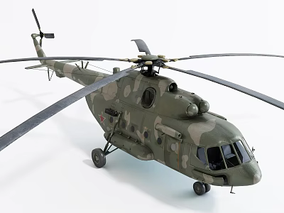 Camouflage Military Helicopter Model With Detailed Rotors Landing Gear And Fuselage 3d model