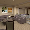 Cozy Leisure Area Interior With Sofa Armchairs Coffee Table Wall Art And Carpet