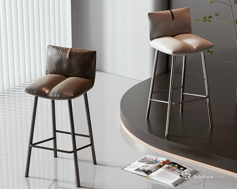 Modern Bar Stools With Metal Frame And Leather Seats In Stylish Interior Design 3d model 