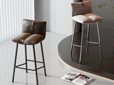 Modern Bar Stools With Metal Frame And Leather Seats In Stylish Interior Design 3d model