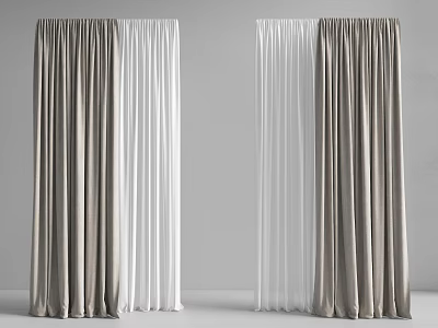 Gray Velvet and White Sheer Curtains for Modern Home Interior Design 3d model