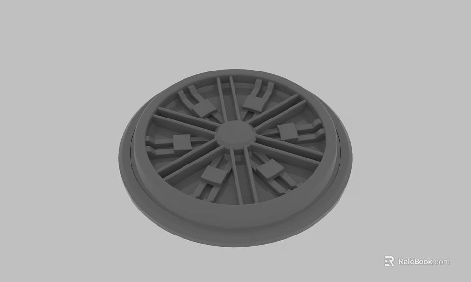 Gray Circular Mechanical Component With Radial Spokes Central Hub And Outer Ring 3d model 
