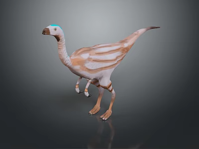 3D Rendered Dinosaur Model With Blue Crested Head And Striped Body Standing On Dark Background 3d model