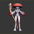 Mushroom Humanoid Creature Character With Pink Accents Holding Star Staff And Red White Spotted Cap