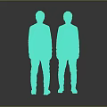 Men's Casual Fashion Blue Sweater Gray Pants White Shoes Outfit Front Back View