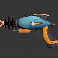 Vibrant Blue and Orange Futuristic Sci-Fi Weapon with Spiked Design and Rotating Components