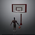 Basketball Court With Player Standing By Hoop Holding Red Ball
