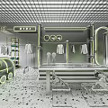 Modern Silver Clothing Store Interior Design With Neon Lights And Metal Display Racks