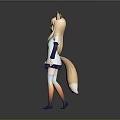 Anime Style Game Character With Cat Ears Blonde Hair White Top And Blue Skirt