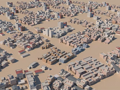 Aerial View Of Dense Residential Buildings On Sand Terrain Urban Layout 3d model