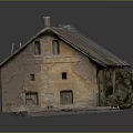 Old Brick Building With Damaged Roof Red Tiles And Black Roof Section