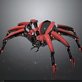 Red And Black Mechanical Spider With Multiple Legs And Robotic Design 3d model