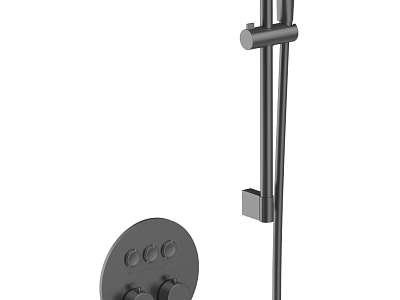 Modern Matte Black Shower Control Panel With Knobs And Handheld Holder 3d model