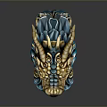 Dragon Shaped Ring With Blue Gold Accents And Red Gemstone Detail