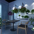 Bright Indoor Space With Hanging Wall Plants Wooden Table And Chairs Decor