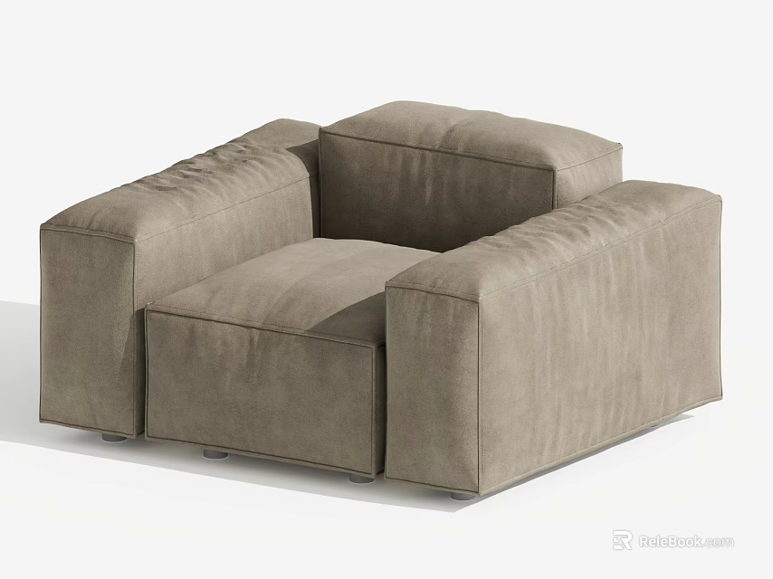 Comfortable Single Sofa In Light Brown Fabric With Modern Design And Square Armrest 3d model 