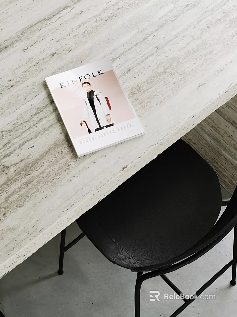 Modern Apartment Interior With Marble Table Black Chair And Magazine 3d model 