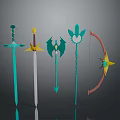 Colorful Fantasy Style Weapons Collection With Swords Bow Staff And Decorative Designs