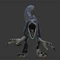 Fierce Blue Scaled Dinosaur Roaring With Open Mouth And Sharp Claws On Reflective Floor