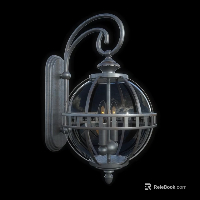 Vintage Metal Wall Lamp With Spherical Grid Shade And Curved Bracket Design 3d model 