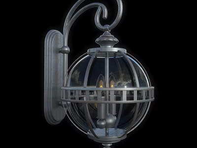 Vintage Metal Wall Lamp With Spherical Grid Shade And Curved Bracket Design 3d model