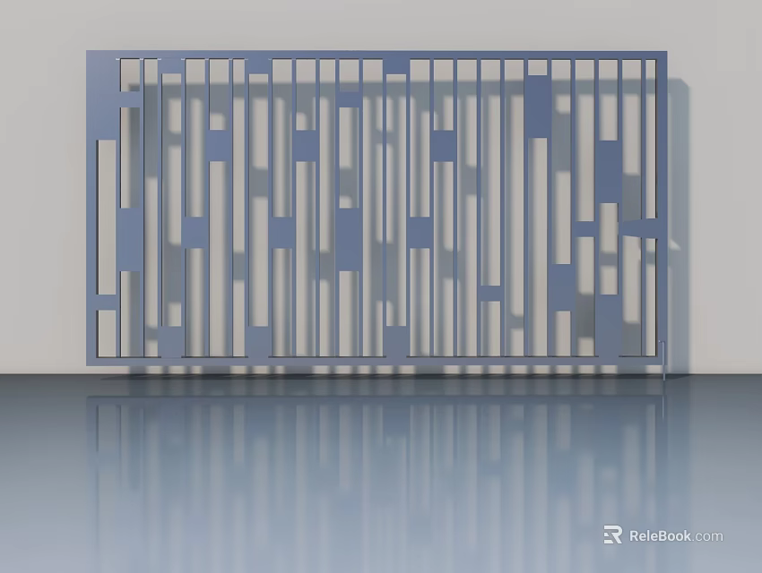 Blue Geometric Pattern Swing Door With Modern Design And Reflective Floor 3d model