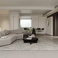Modern Living and Dining Room Interior With L shaped Sofa Coffee Table And Dining Set
