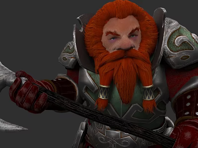 Red Haired Bearded Dwarf Warrior Wearing Ornate Armor Holding Battle Axe 3d model