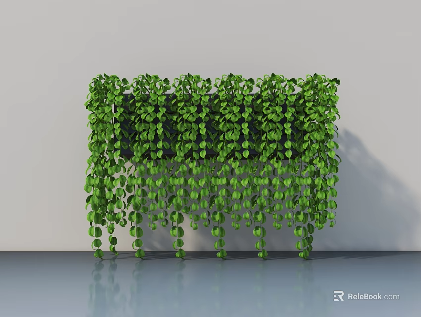 Lush Hanging Green Plants with Trailing Vines and Reflective Floor on Gray Background 3d model 