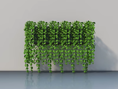 Lush Hanging Green Plants with Trailing Vines and Reflective Floor on Gray Background 3d model