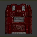 Red Futuristic Mechanical Unit Featuring Textured Panels Door And Blue Light Strips 3d model