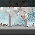 Cultural Center Display With Traditional Oil Paper Umbrellas Blue And White Porcelain And Bamboo Decorations