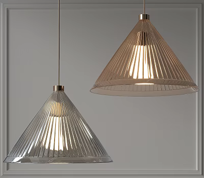 Modern Metallic Ribbed Conical Pendant Lights With Illuminated Shade And Sleek Design 3d model
