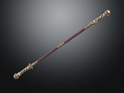 Ornate Decorative Staff With Red Shaft And Intricate Golden Accents 3d model