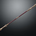 Ornate Decorative Staff With Red Shaft And Intricate Golden Accents