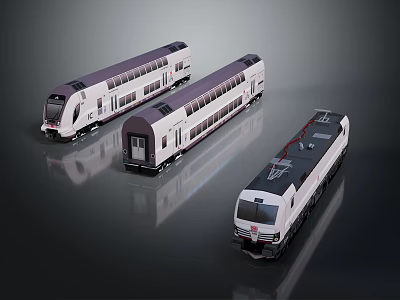 Modern Railway Train Models With White Purple Exterior And Streamlined Design 3d model